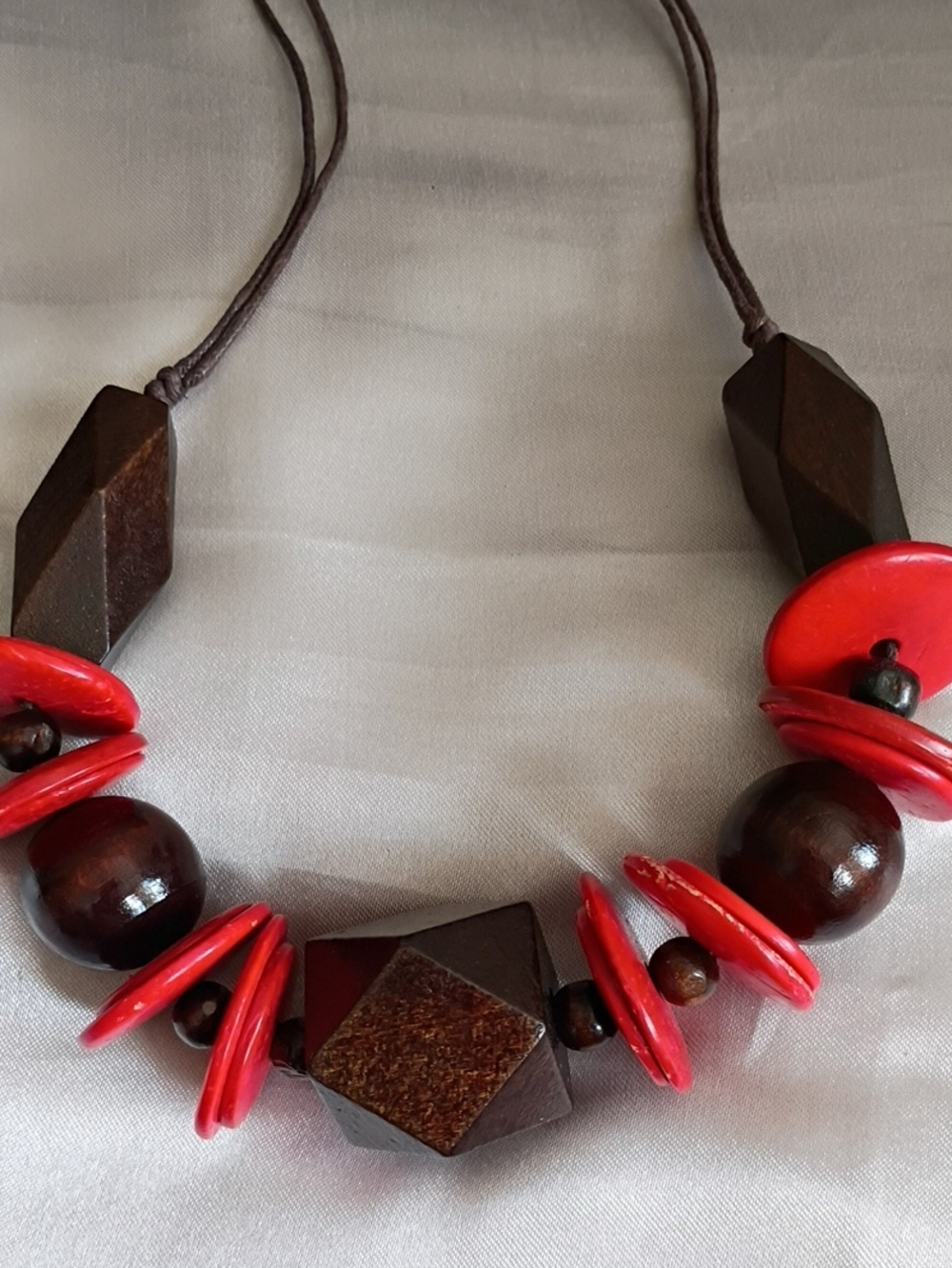 Handcrafted Red and Brown Statement Necklace by